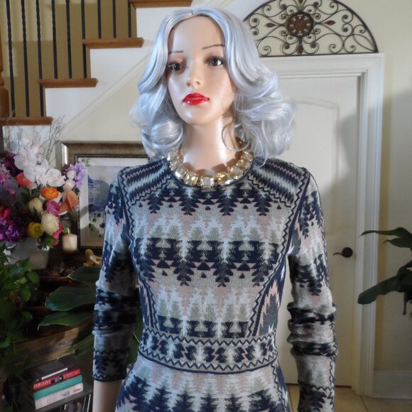 M Missoni Black-Pink Multi Zig-Zag Print Fit & Flare Long Sleeves Dress Size 4 - Picture 7 of 16